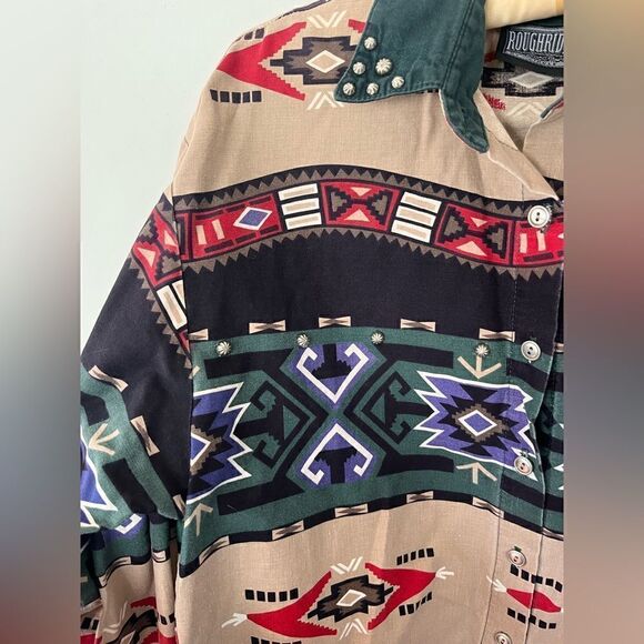 Vintage | Circle T Rough Rider Woman’s medium Western Aztec Button Up Shirt - Picture 6 of 8